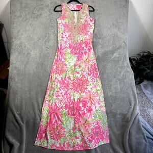 Lily Pulitzer Women's 0 V-Neck Colorful Printed Maxi Dress Preppy Atsy